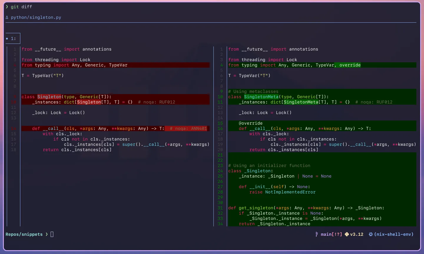 Image showing multiple changes in a Python file