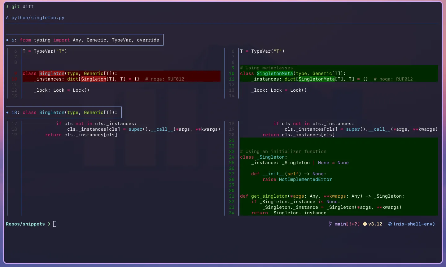 Running git diff to make sure none of our other changes are lost